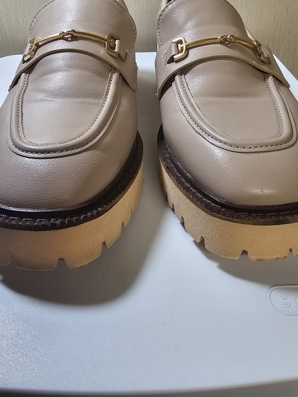 CCOCCI Vegan Leather Lug Sole Loafers Beige Gold Bit Shoes Size 9 - Picture 4 of 11